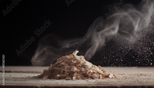 dust and wood sawdust on a black background macro shot