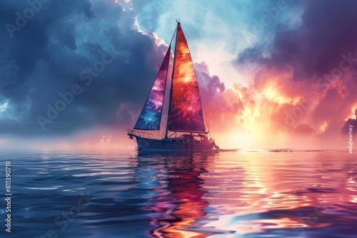 Sailboat with Rainbow Sails