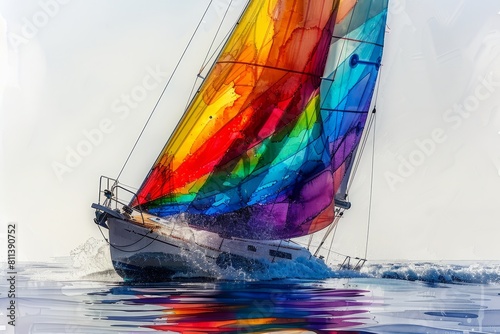 Sailboat with Rainbow Sails