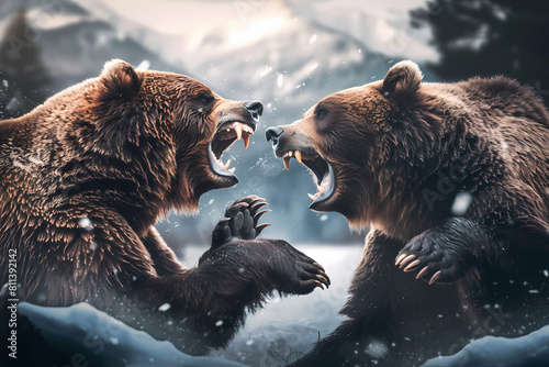  bears fighting : Intense Action Scene of fighting Brown Bears, Wild Animals Fighting