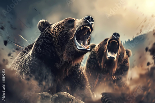 bears fighting: Intense Action Scene of fighting Brown Bears, Wild Animals Fighting