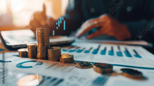 2024 business financial plan market concept, performance of profit growth on 2023 to 2024, education trend up finance on growth graph money revenue, Businessman analyzes profitability of working 