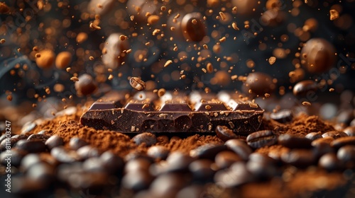 An image of popping coffee beans over rich dark chocolate captures the essence of a fusion of tastes.