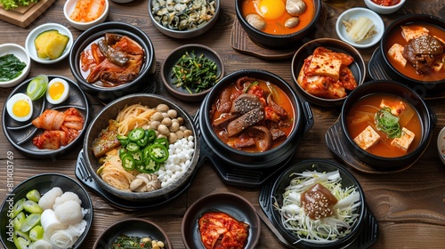 Korean traditional food on table. Generative Ai