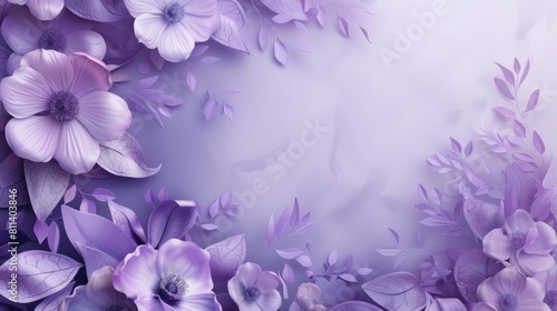 Soft purple lilac background with violet colored floral elements