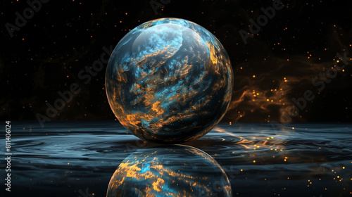 Beautiful smooth glass elegant magic ball in the form of an abstract planet earth