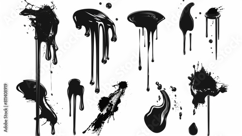 Dripping oil and paint. Seamless pattern with black silhouette melting liquid. Drip, splash, flows inks border. Painted background