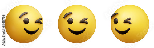 Winking face three-dimensional emoji isolated on transparent background. 3D rendering