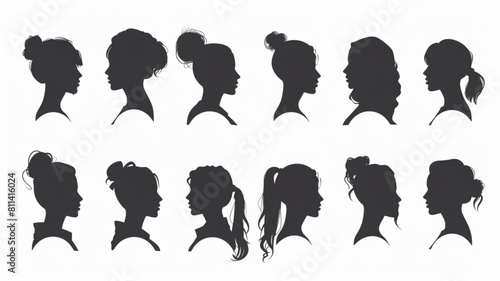  woman silhouette collection isolated, vector 3D avatars set vector icon, white background,