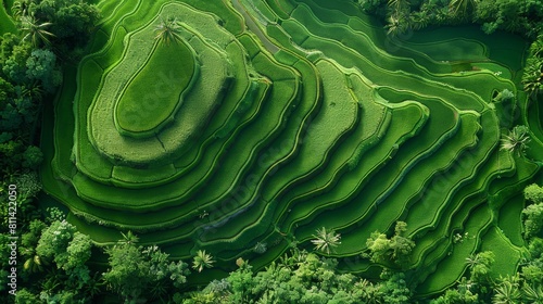 Aerial View of Asian Rice Terraces Landscape