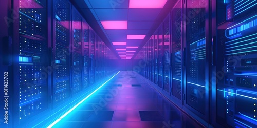 Data Center Server Room Mainframe devices on racks in room with big data