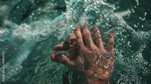 hands of man drowning in water