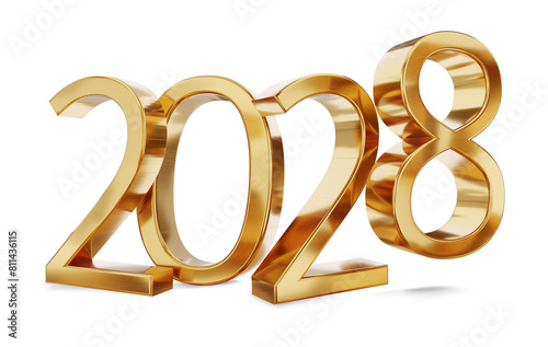 year 2028 golden symbol isolated on white golden gold metallic, new year and change, luxury glossy elegance bold number 3d-illustration