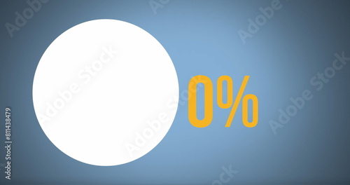 Image of pie char and percent data processing over blue background