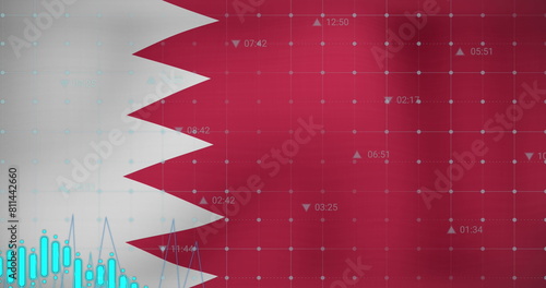 Image of data processing over flag of bahrain