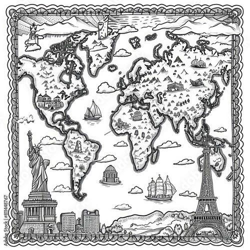 Explore the world in black and white with a captivating coloring book featuring intricate maps. 🗺️🖍️ Let your creativity bring these monochrome landscapes to life!