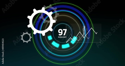 Image of multiple graphs and mobile app icons over circles with increasing number