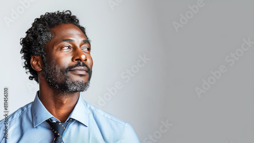 Side view portrait of senior afro businessman looking at the future