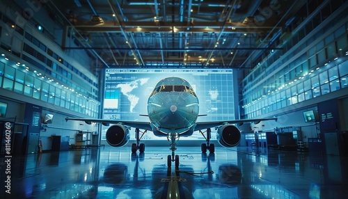 A digital twin of an airplane being used by aerospace engineers to test flight conditions and system reliability in a virtual environment