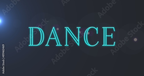 Image of dance text and light spots on black background
