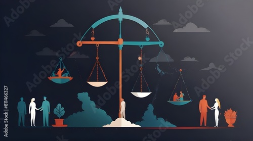 Health equity and balance compared with medical equality tiny person concept. Justice and fair availability system for all society and community vector illustration. Society healthcare solution.