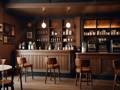 Interior design of cafe with wooden vintage style decorate