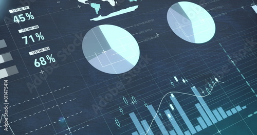 Image of financial data processing over blue background