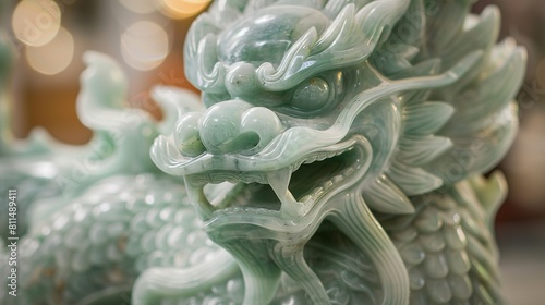 A jade statue of a dragon, a symbol of power and strength in Chinese culture.
