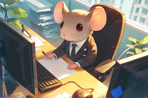 cartoon illustration, an office boss mouse