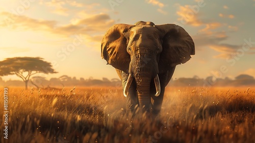 A majestic elephant strolling through the African plains, its massive form a testament to strength and resilience.