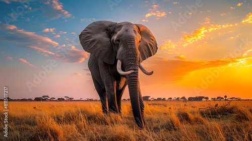 A majestic elephant strolling through the African plains, its massive form a testament to strength and resilience.