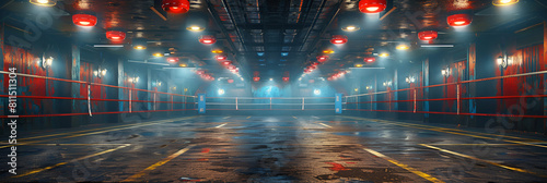 trails in the night, Empty boxing arena at night for background 