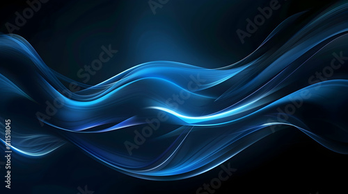 Abstract blue wave background, vector illustration with a dark black color palette, soft lighting and blurred edges