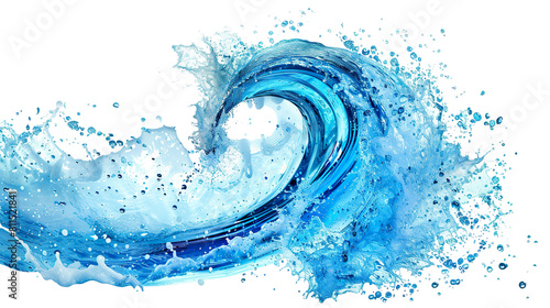Blue water swirl splash with little bubbles isolated on white background PNG