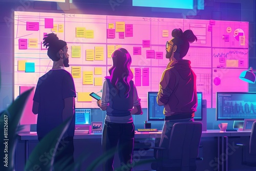 An animation team managing their production pipeline on a digital dashboard filled with deadlines