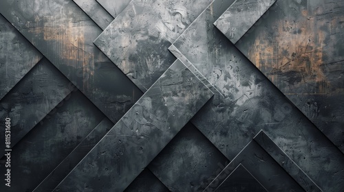 Dark metal background with a geometric pattern of interlocking panels.