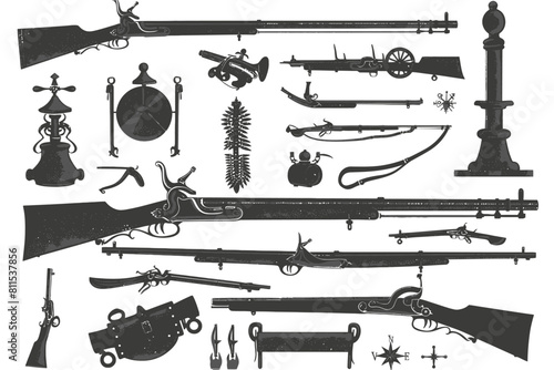 Set Of Silhouette Old Gun Weapons