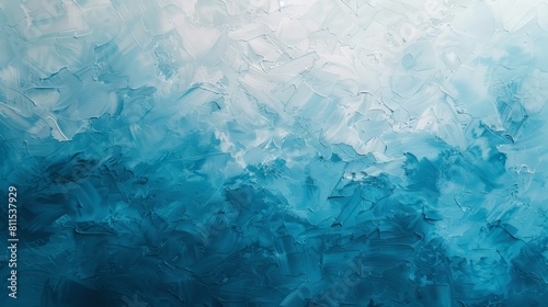 The image shows an abstract painting with a blue and white color scheme. The painting has a rough texture and appears to be made with acrylic paints.