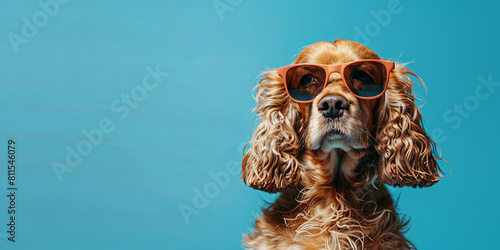 happy cocker spaniel dog wearing sunglasses, generative AI