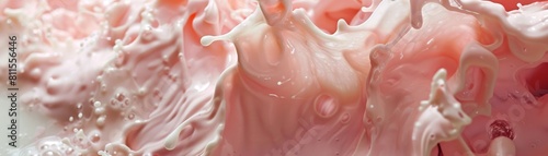 Surreal slow motion shot of rose apple pulp mixing with milk, framed with significant negative space for creative ad layouts