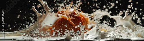 Highspeed footage of tamarind and milk interacting, showcasing the splash against a minimalist negative space background