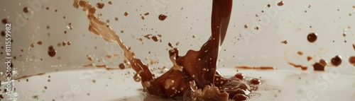 Elegant slow motion sequence of tamarind extract dripping into milk, set against a subdued negative space for visual impact