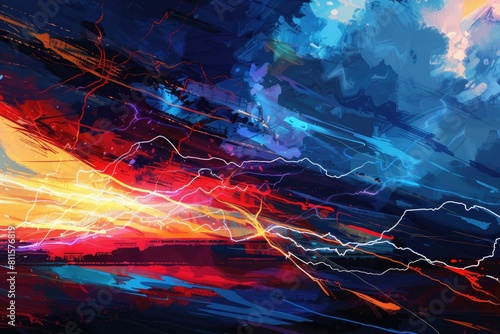 Abstract colorful lightning background. Fantasy fractal texture. Digital art