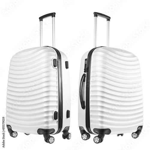 Set of white travel suitcases, cut out