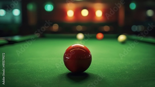 Snooker ball on the green snooker table at snooker club