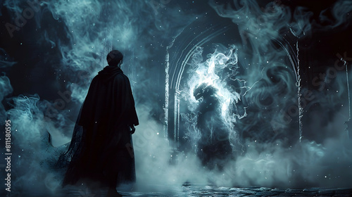 Sorcerer Conjuring a Demonic Familiar Emerging from a Dark Portal with Eldritch Power and Malevolent Presence