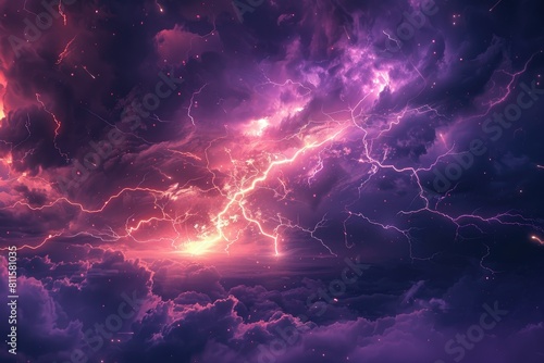 Purple lightning in the night sky. Abstract background.
