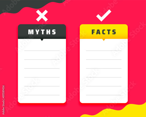 myths vs facts check list concept with text space