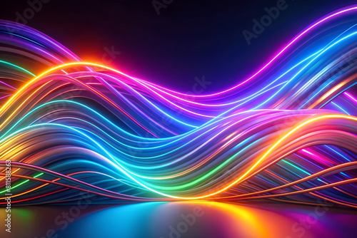 Abstract background with colorful lines and waves. Neon glowing lines. Futuristic, Data transfer, Technology, Digital, Motion.