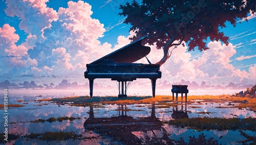 piano and tree